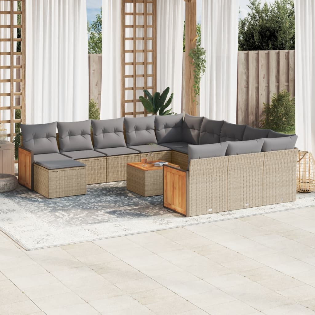 vidaXL Set Divano da Giardino 13 pz con Cuscini Beige in Polyrattan