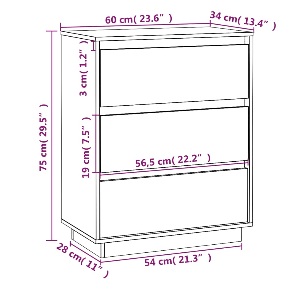 vidaXL Credenza Marrone Ambra 60x34x75 cm in Legno Massello di Pino