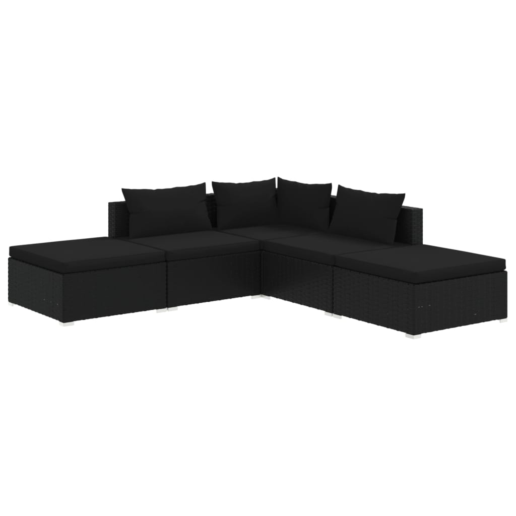 vidaXL Set Divani da Giardino 5 pz con Cuscini in Polyrattan Nero