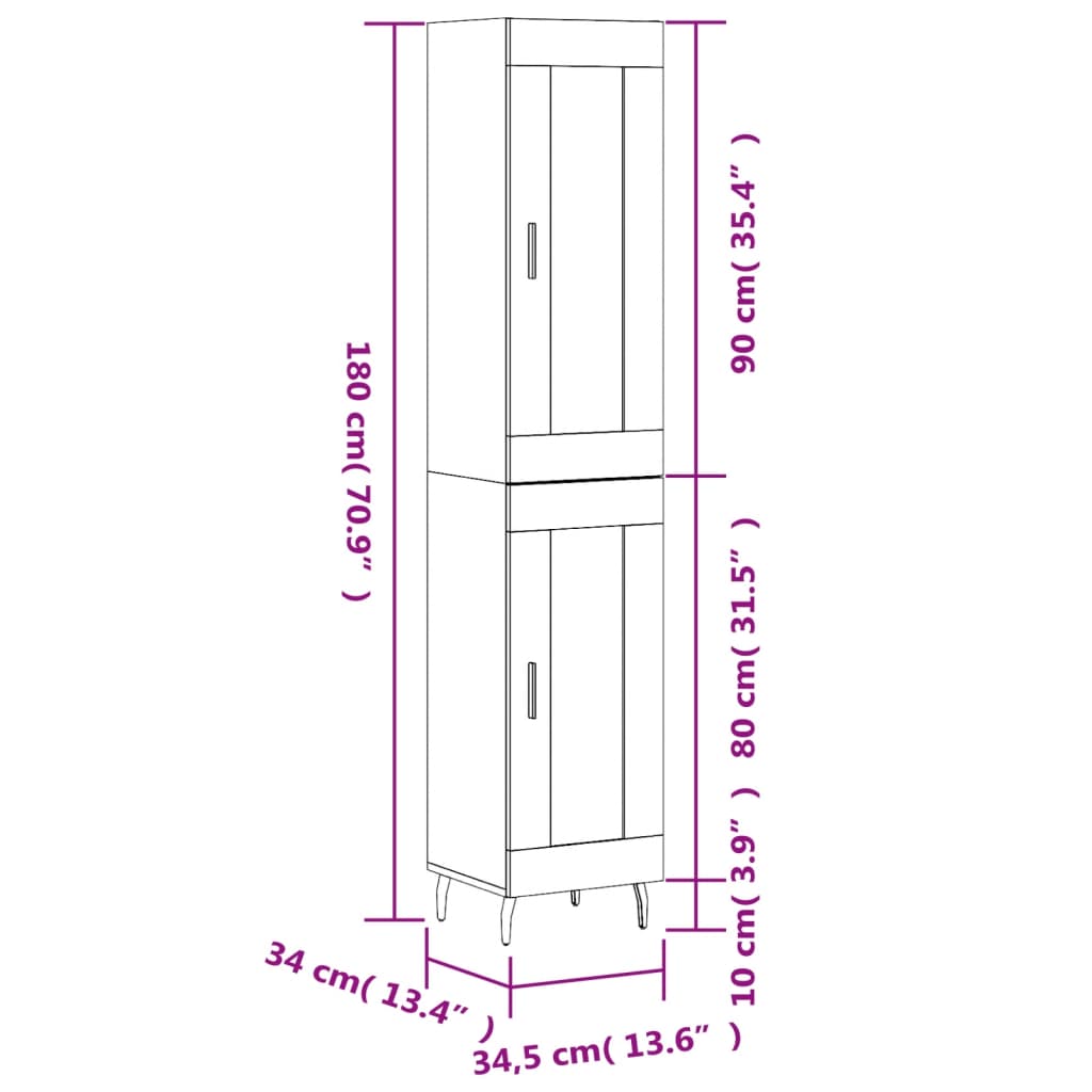 vidaXL Credenza Nera 34,5x34x180 cm in Legno Multistrato