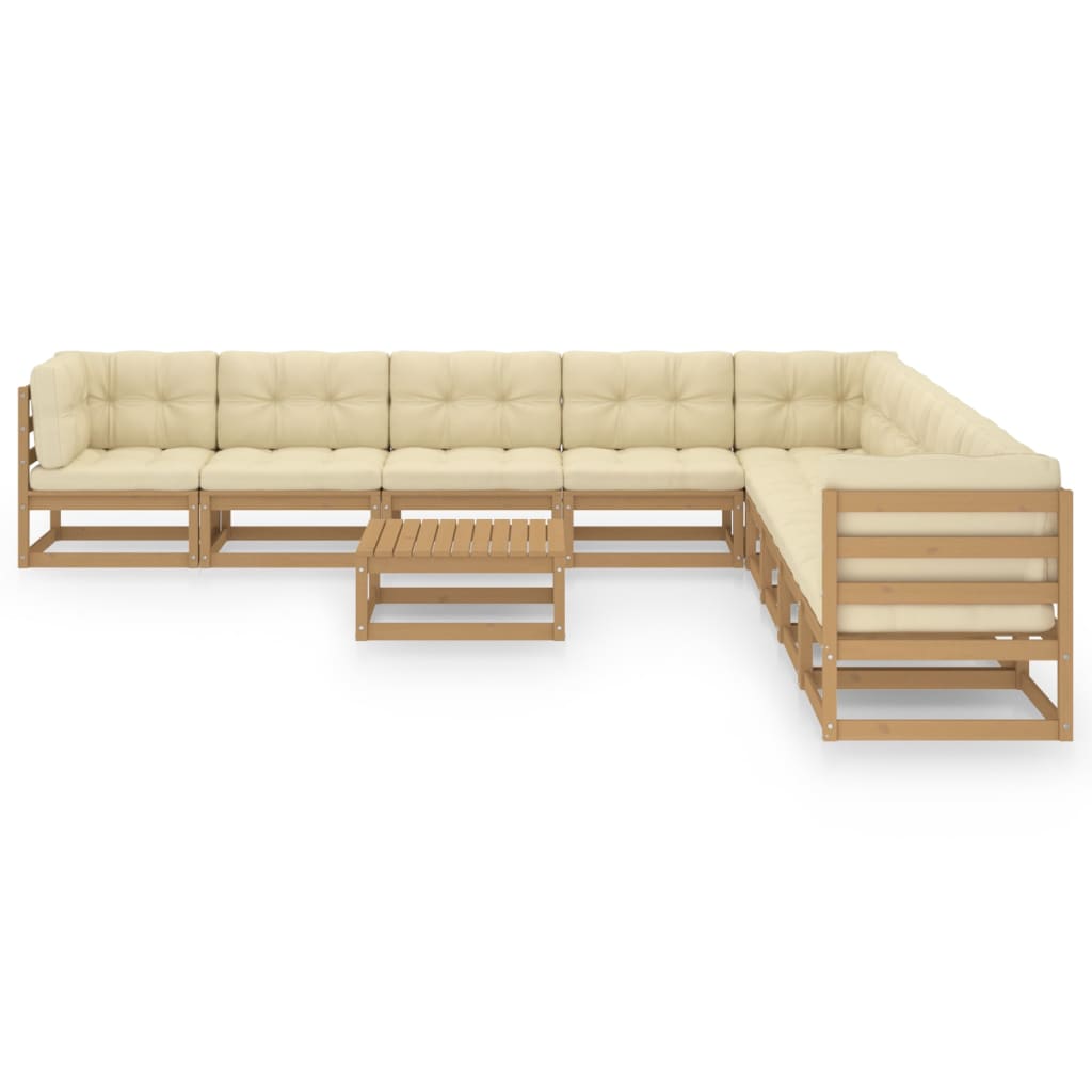 vidaXL Set Salotto Giardino e Cuscini 10 pz Legno Massello Pino Ambra