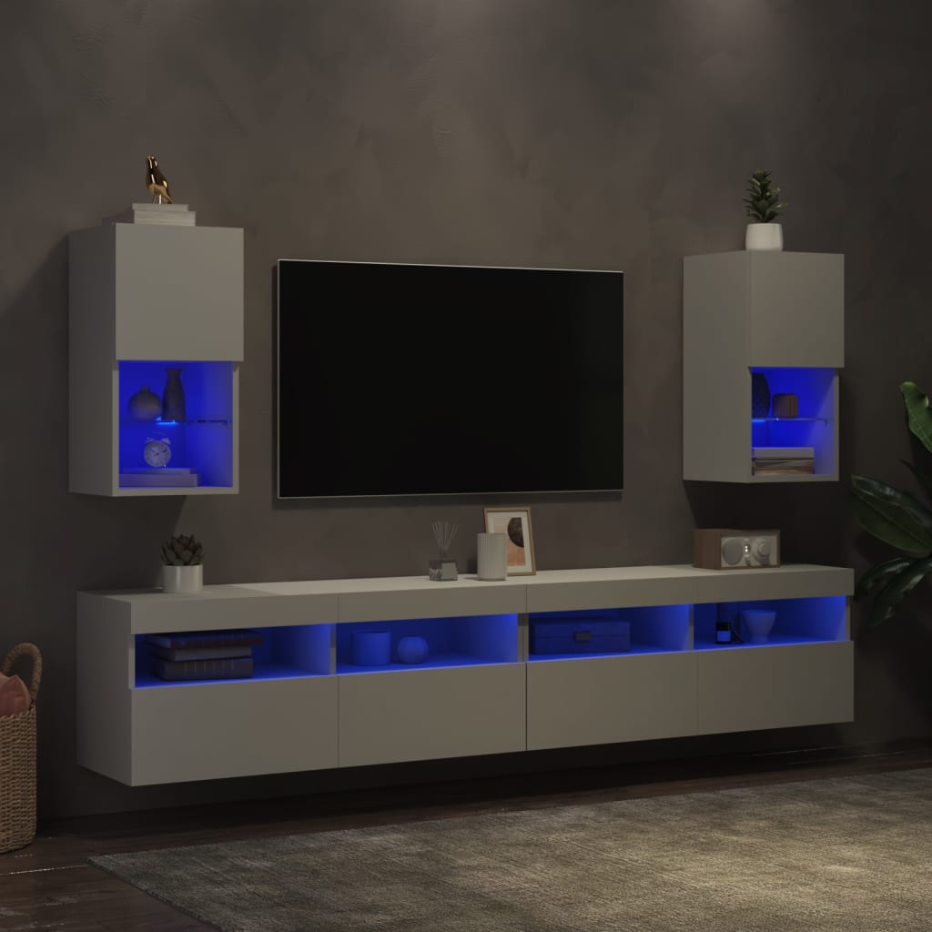 vidaXL Mobili TV con Luci LED 2pz Bianchi 30,5x30x60 cm