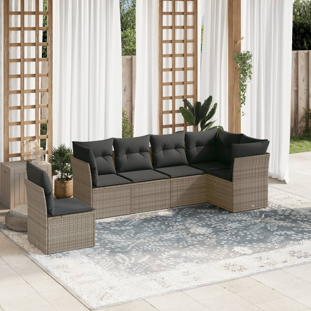 vidaXL Set Divano da Giardino 6 pz con Cuscini Grigio in Polyrattan