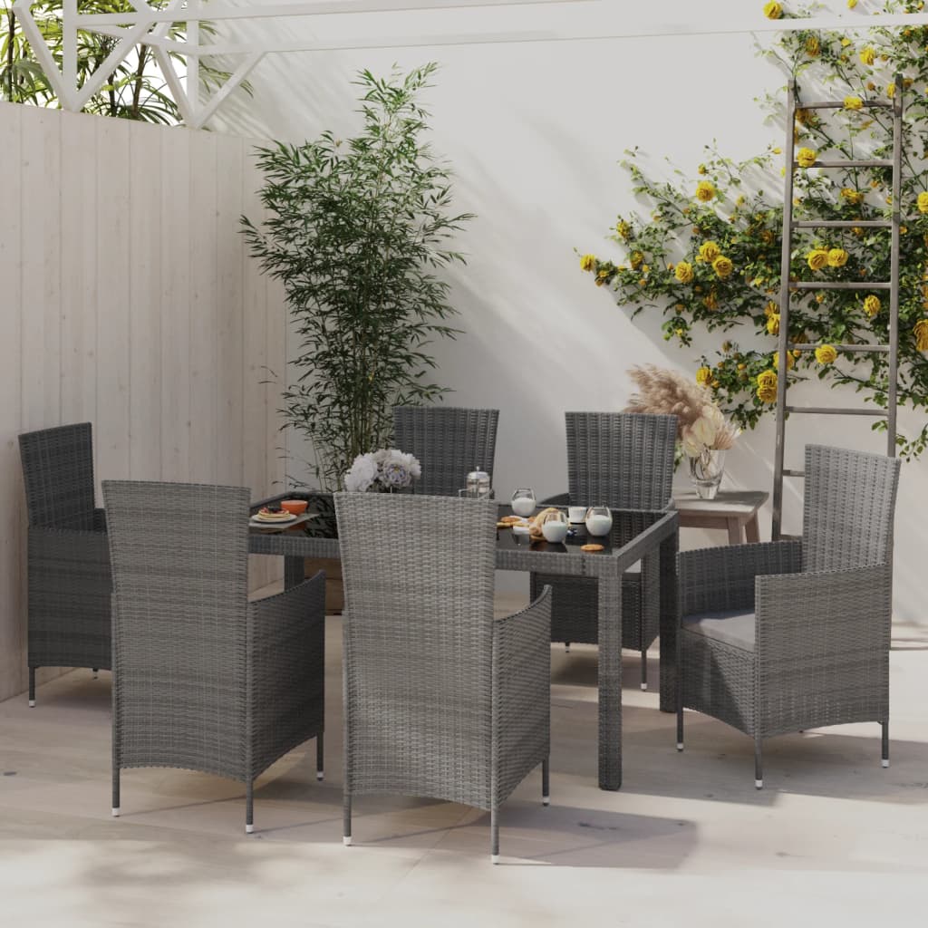 vidaXL Set da Pranzo per Esterni 7 pz con Cuscini in Polyrattan Grigio