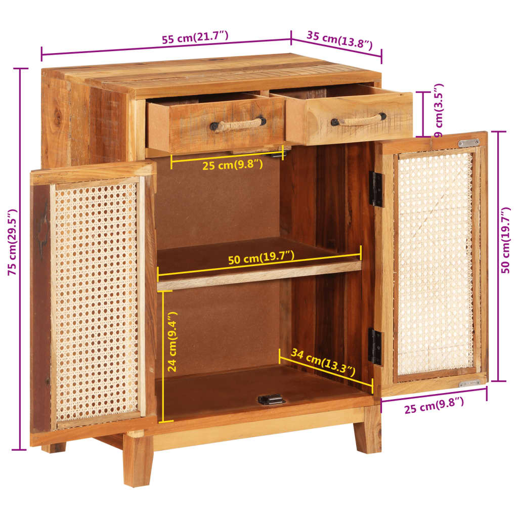 vidaXL Credenza 55x35x75 in Legno Massello di Recupero