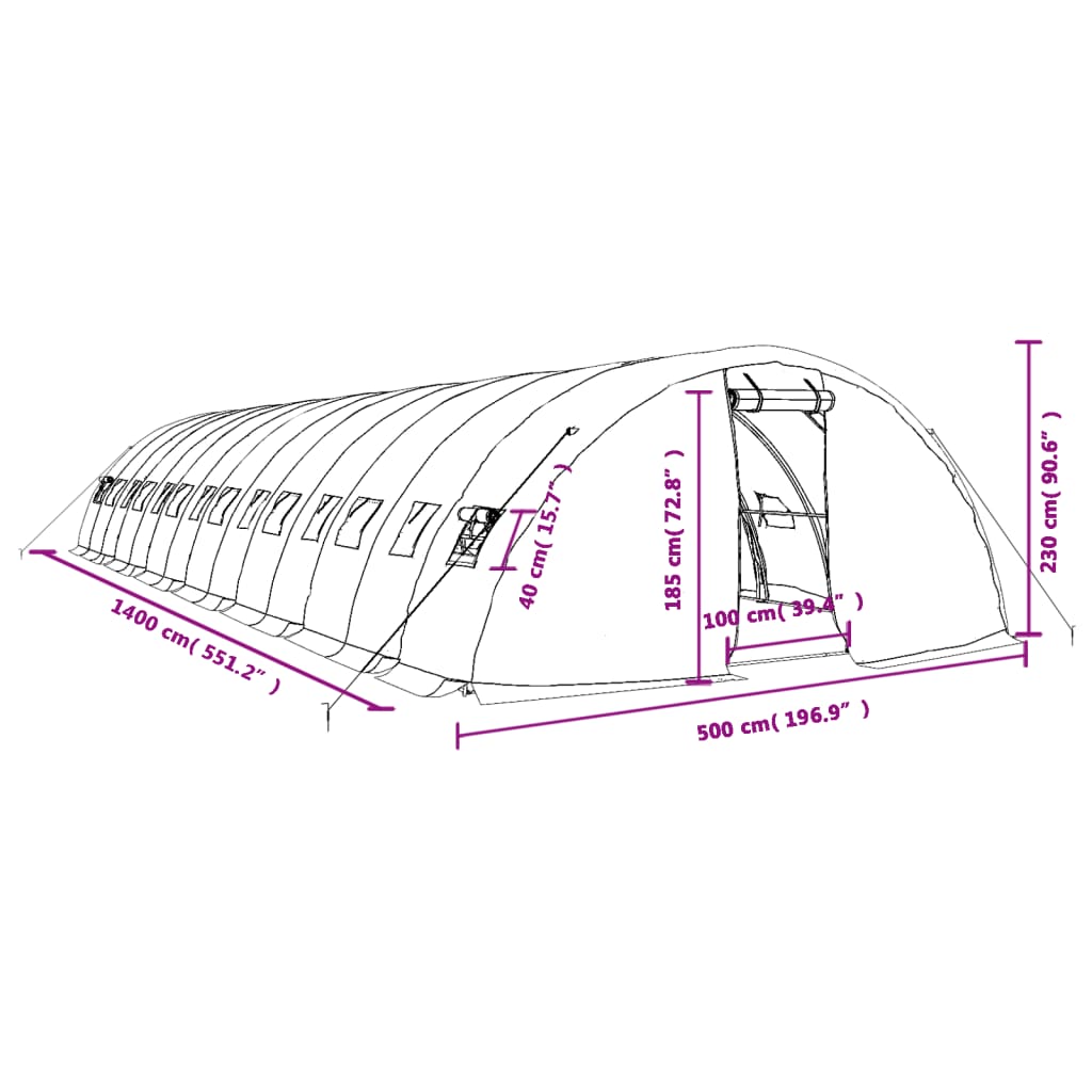 vidaXL Serra con Telaio in Acciaio Bianco 70 m² 14x5x2,3 m