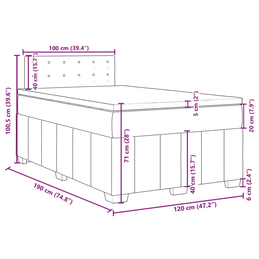 vidaXL Giroletto a Molle con Materasso Grigio Scuro 120x190cm Tessuto