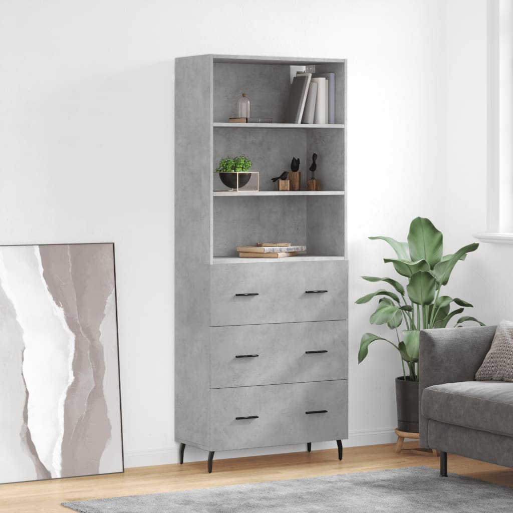 vidaXL Credenza Grigio Cemento 69,5x34x180 cm in Legno Multistrato