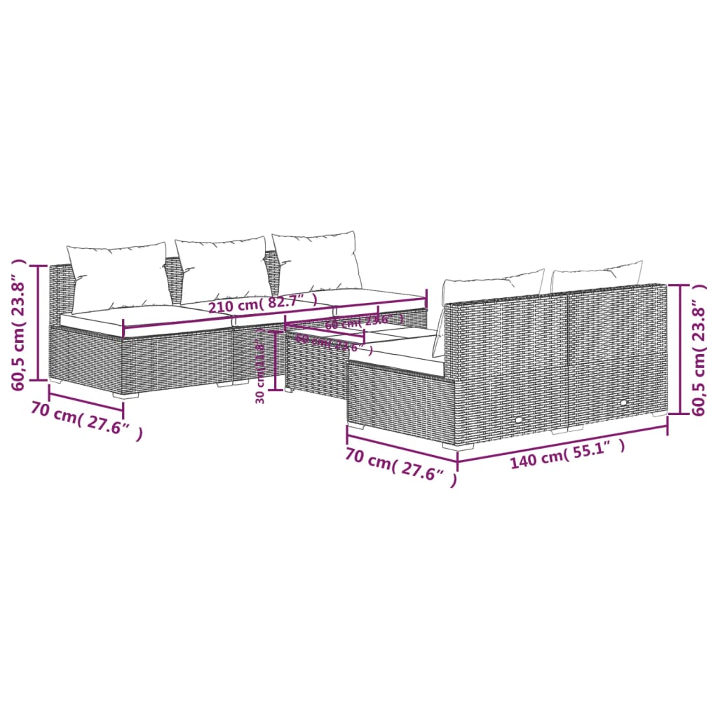 vidaXL Set Divani da Giardino 6 pz con Cuscini in Polyrattan Grigio