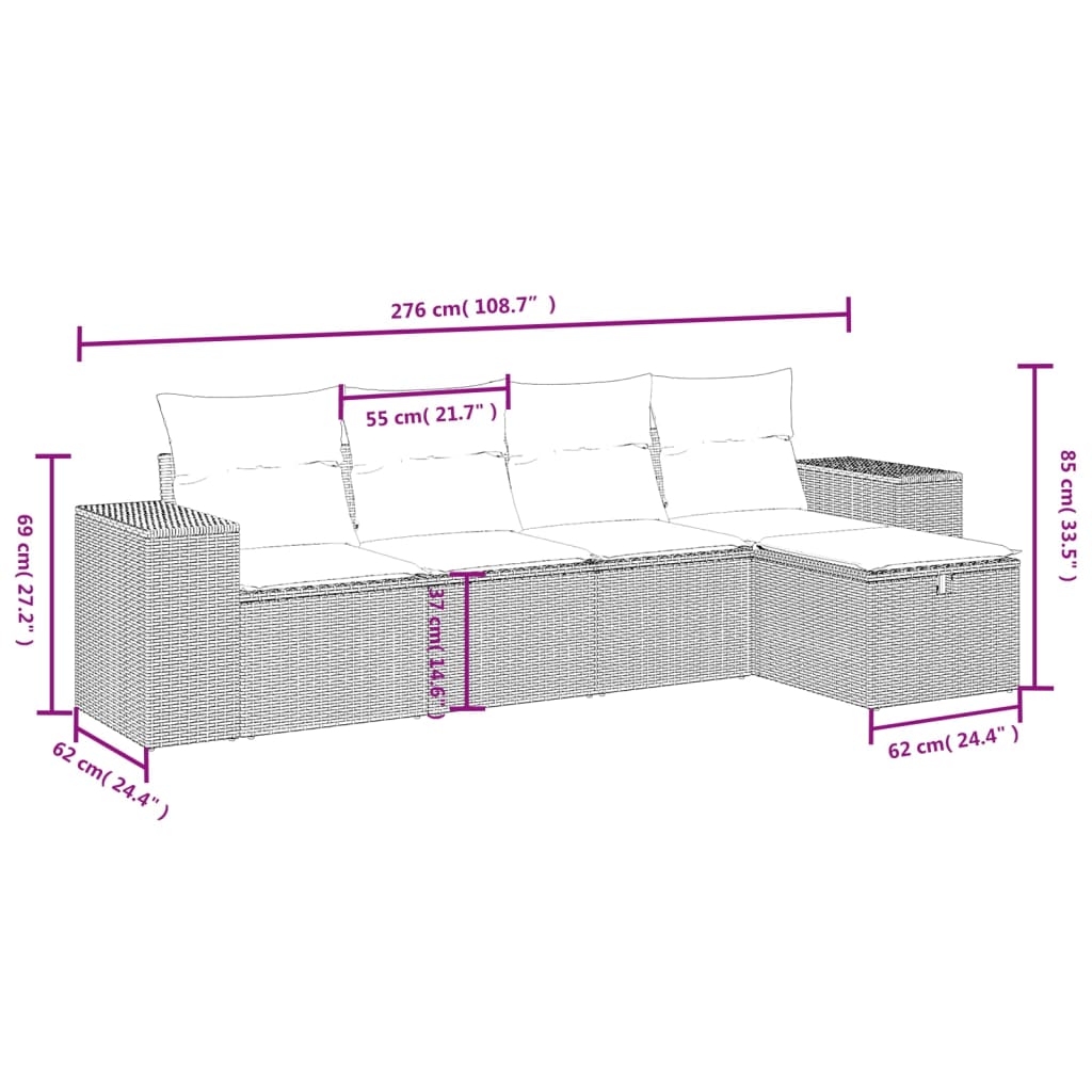 vidaXL Set Divano da Giardino 5 pz con Cuscini Beige in Polyrattan