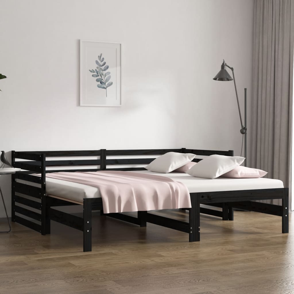 vidaXL Dormeuse Estraibile Nera 2x(80x200) cm Legno Massello di Pino