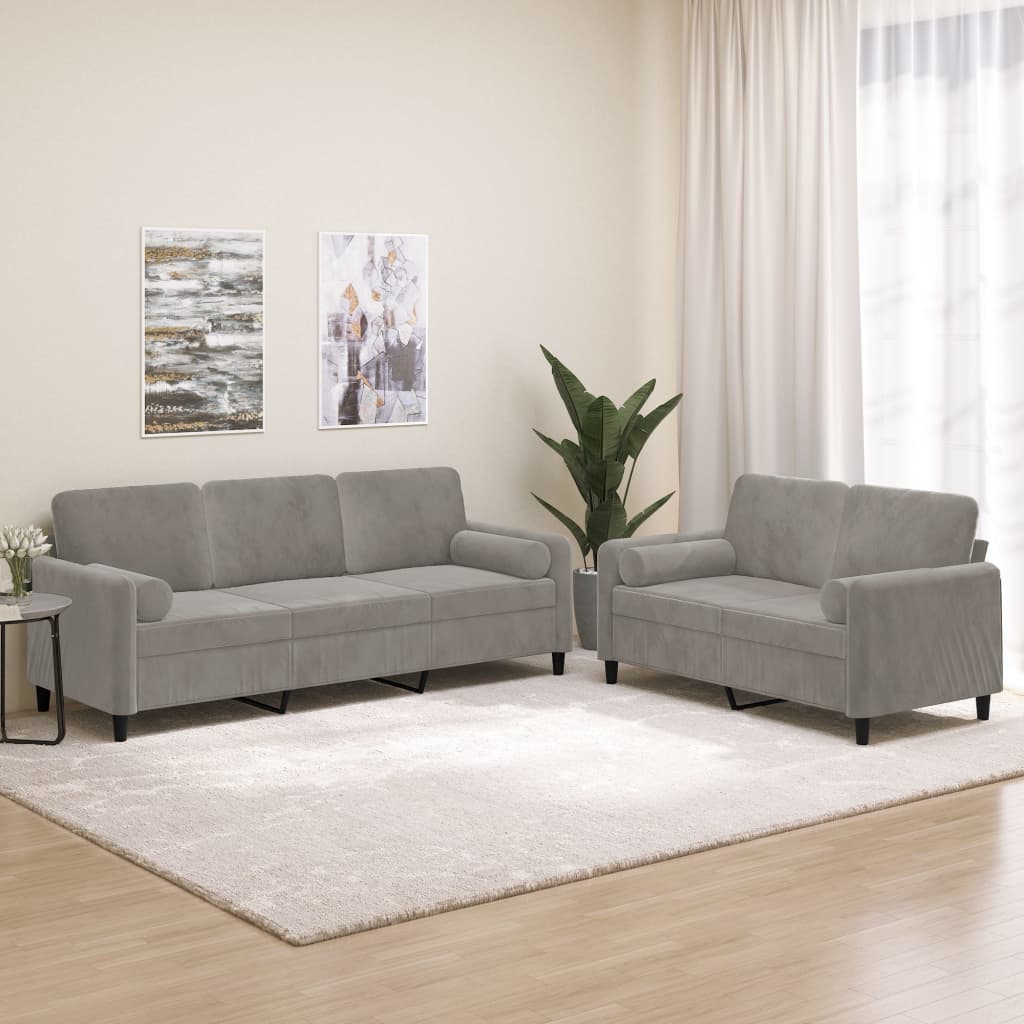 vidaXL Set di Divani 2 pz con Cuscini Decorativi Grigio Chiaro Velluto