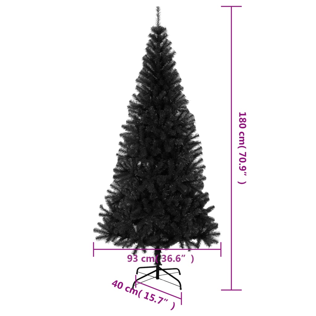 vidaXL Albero di Natale Artificiale Sottile con Base Nero 180 cm PVC