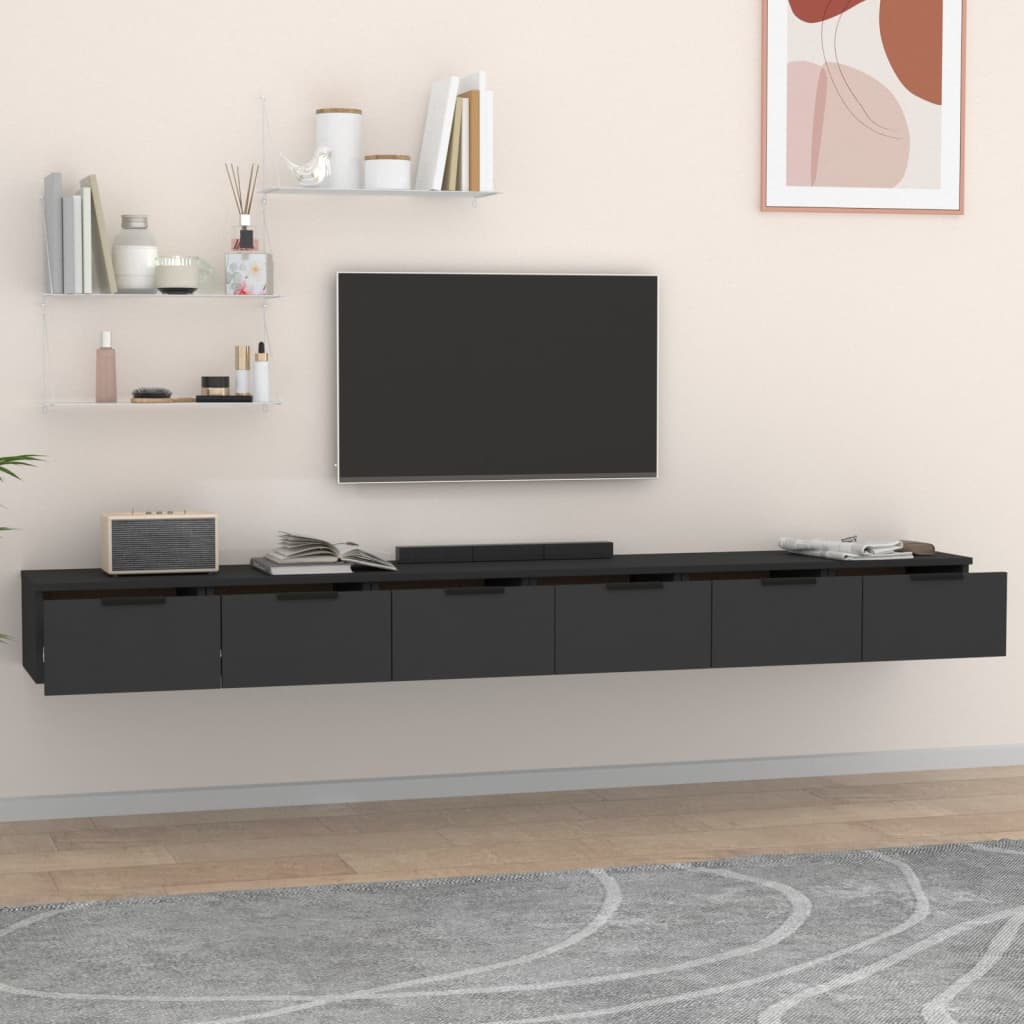 vidaXL Mobili a Parete 2 pz Nero 102x30x20 cm in Legno Multistrato