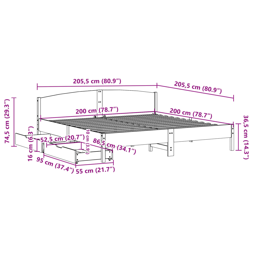 vidaXL Letto senza Materasso 200x200 cm in Legno Massello di Pino