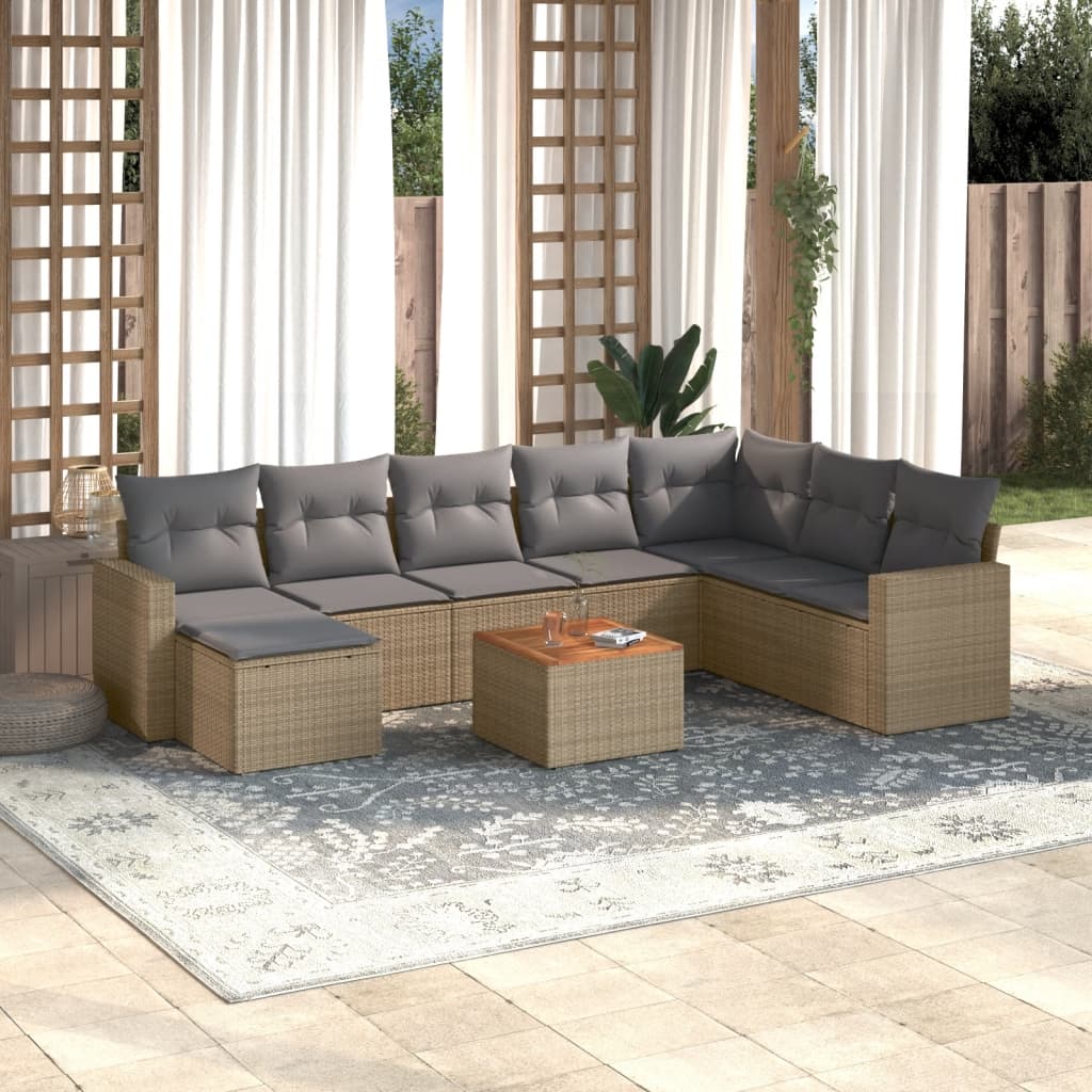 vidaXL Set Divano da Giardino 9 pz con Cuscini Beige Misto Polyrattan