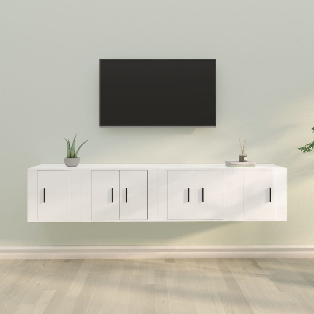 vidaXL Set di Mobili Porta TV 4 pz Bianco Lucido in Legno Multistrato