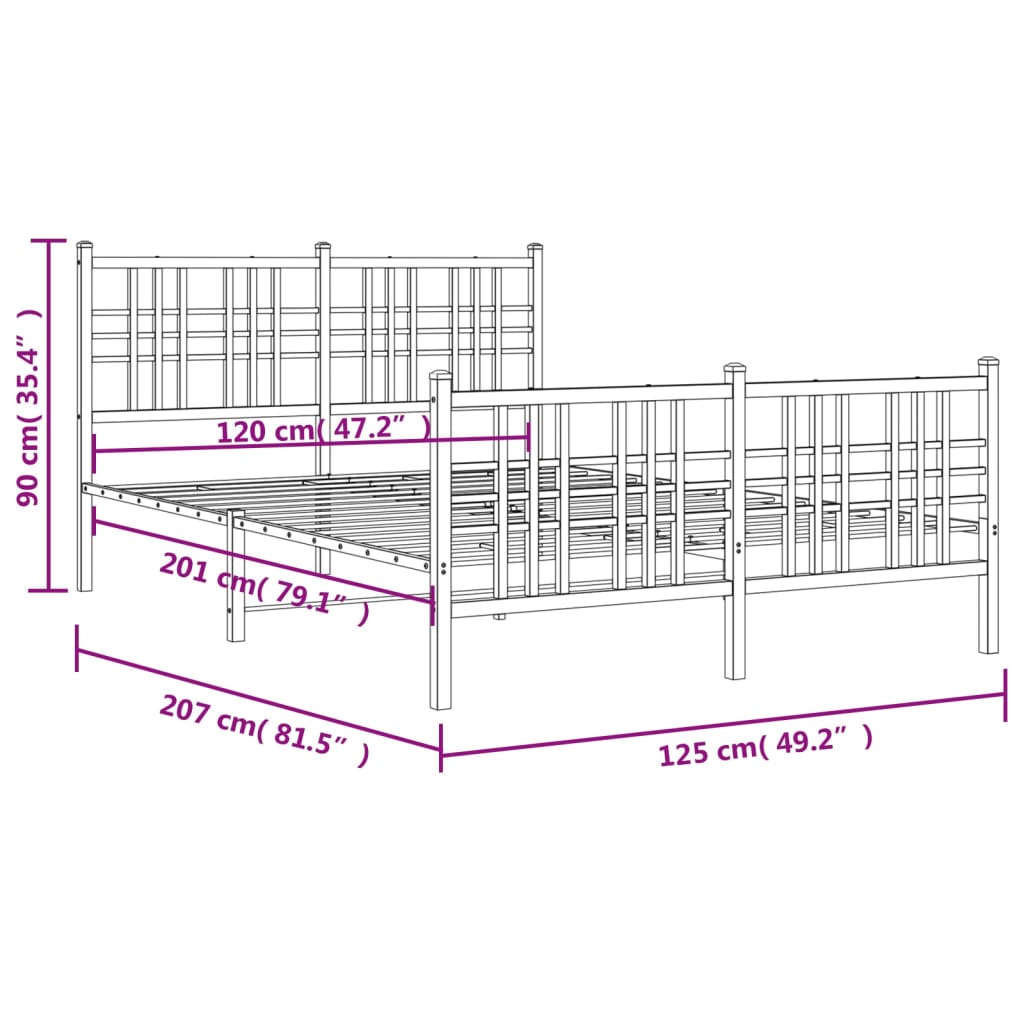 vidaXL Giroletto con Testiera e Pediera Metallo Bianco 120x200 cm