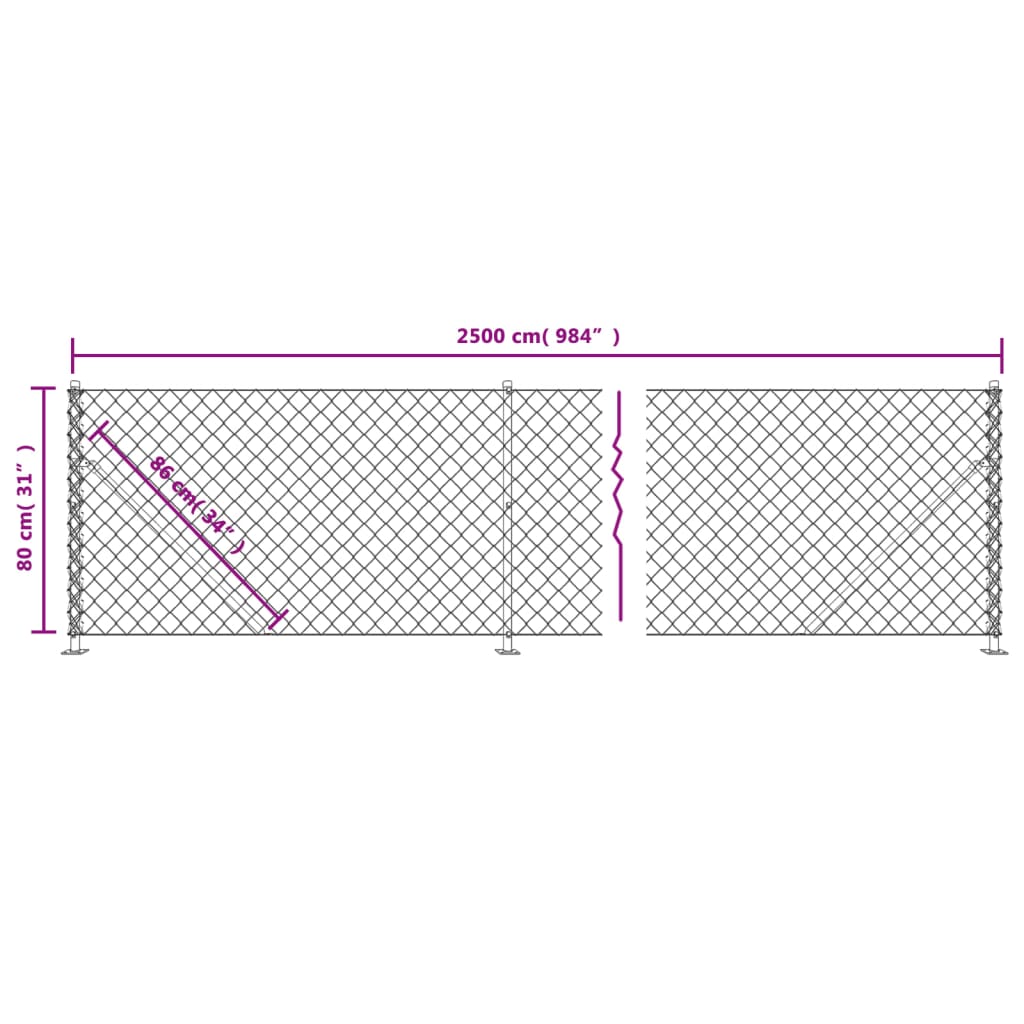 vidaXL Recinzione a Rete con Flangia Argento 0,8x25 m