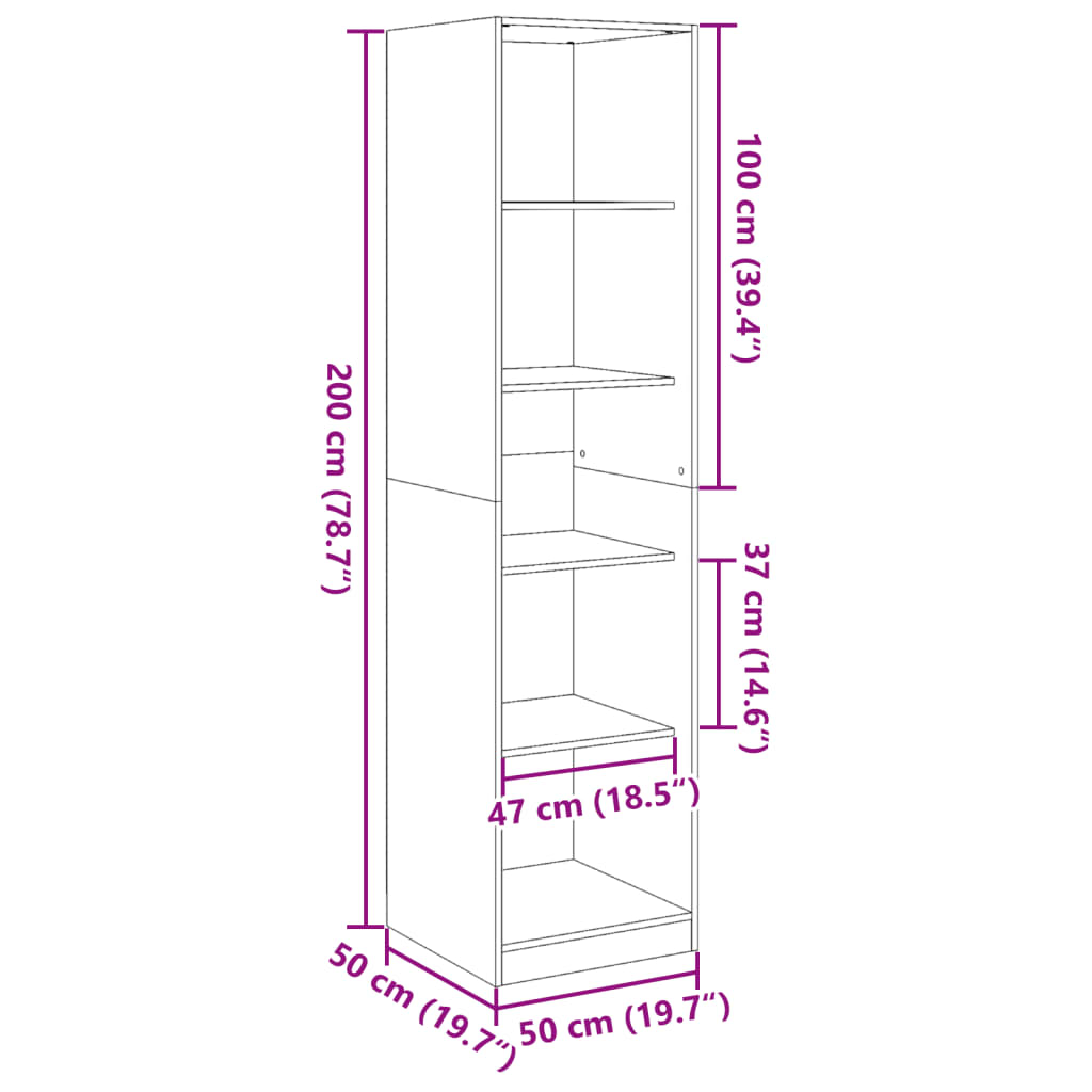 vidaXL Armadio Nero 50x50x200 cm in Legno Multistrato