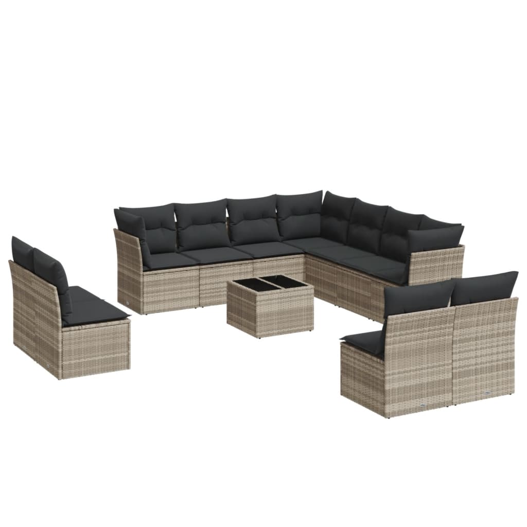 vidaXL Set Divano Giardino 12 pz con Cuscini Grigio Chiaro Polyrattan