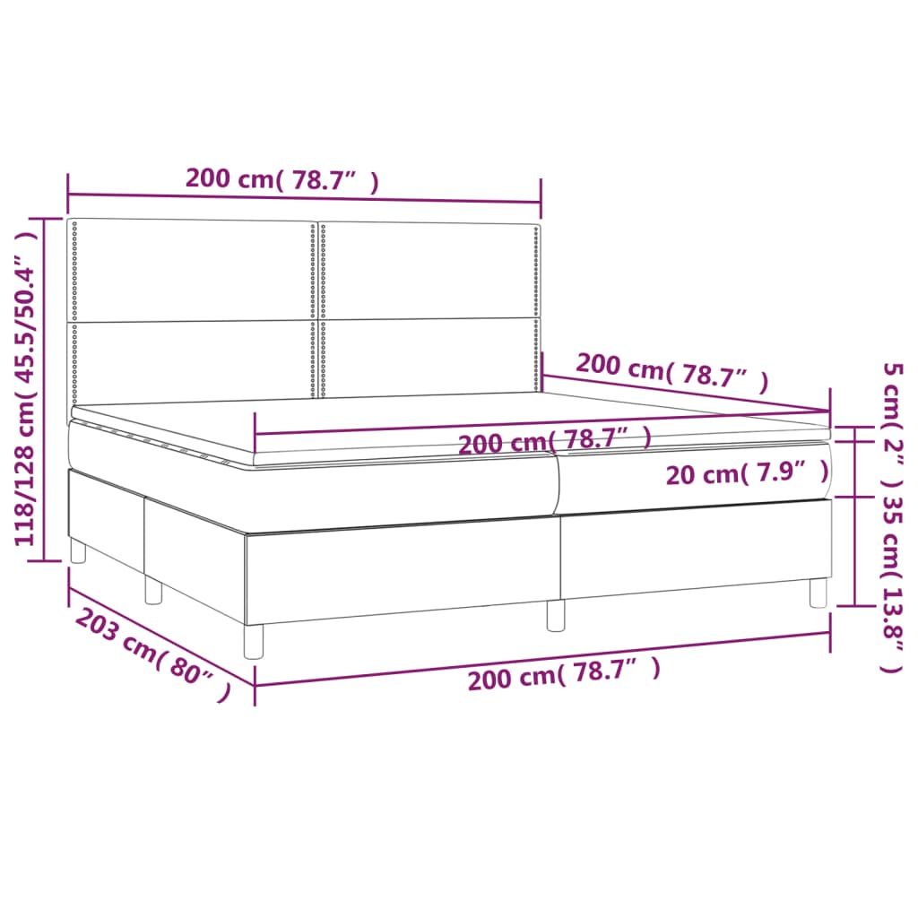 vidaXL Letto a Molle con Materasso e LED Rosa 200x200 cm in Velluto