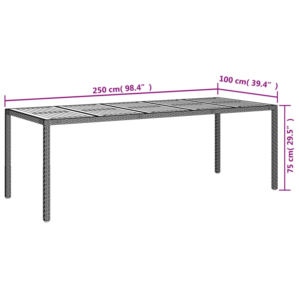 vidaXL Tavolo da Giardino Nero 250x100x75 cm in Polyrattan