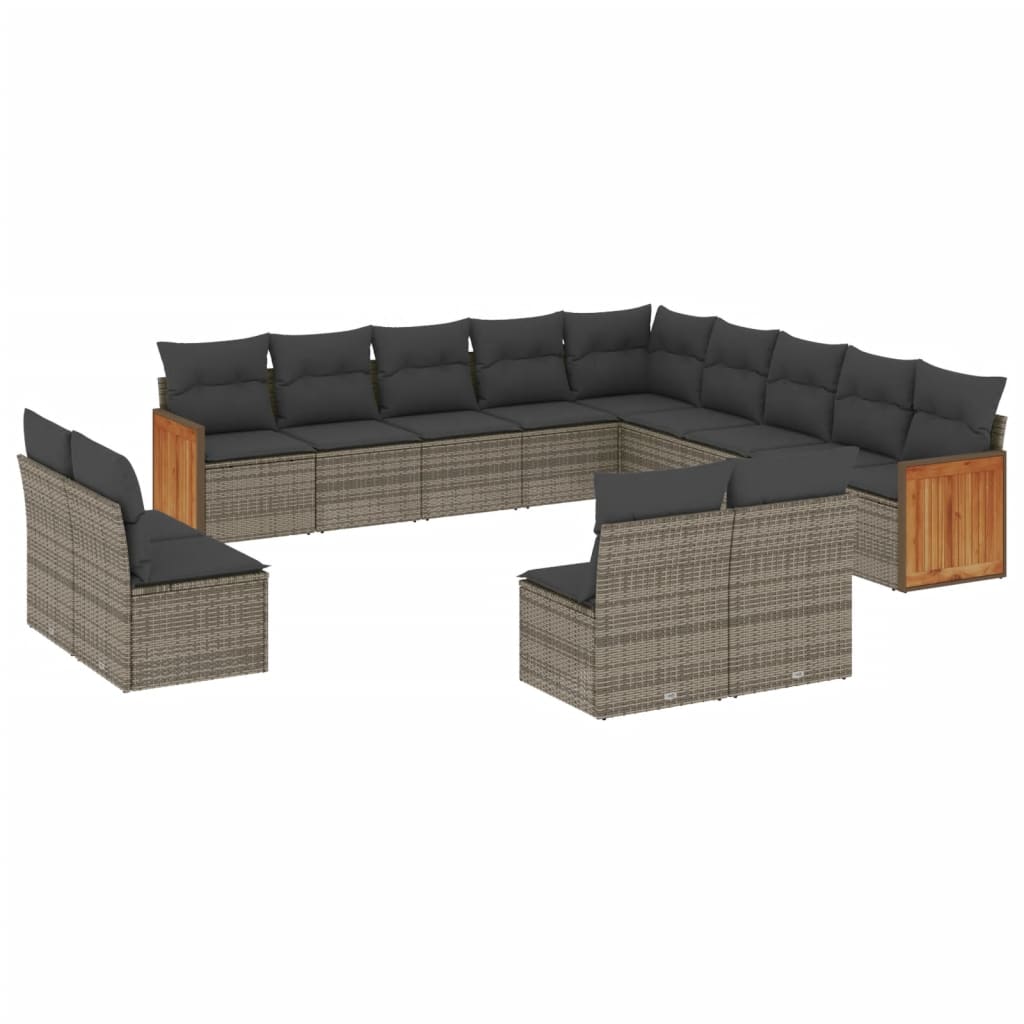 vidaXL Set Divani da Giardino 13 pz con Cuscini Grigio in Polyrattan