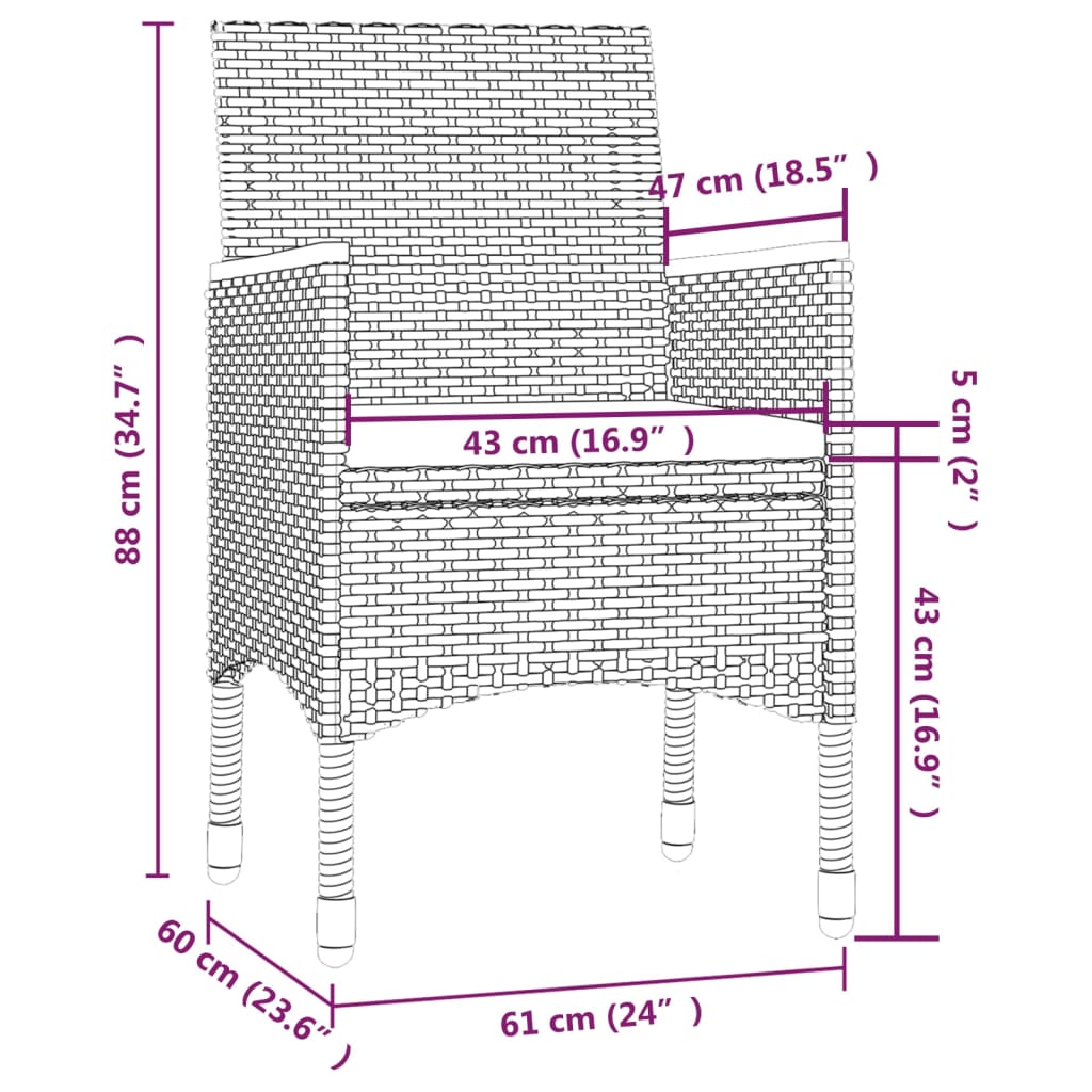 vidaXL Set da Pranzo per Esterni 3 pz con Cuscini in Polyrattan Grigio