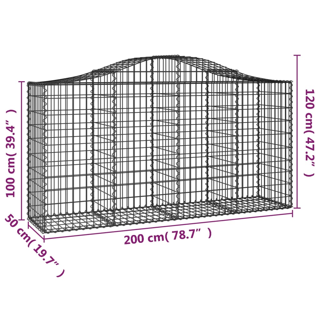 vidaXL Cesti Gabbioni ad Arco 15 pz 200x50x100/120 cm Ferro Zincato