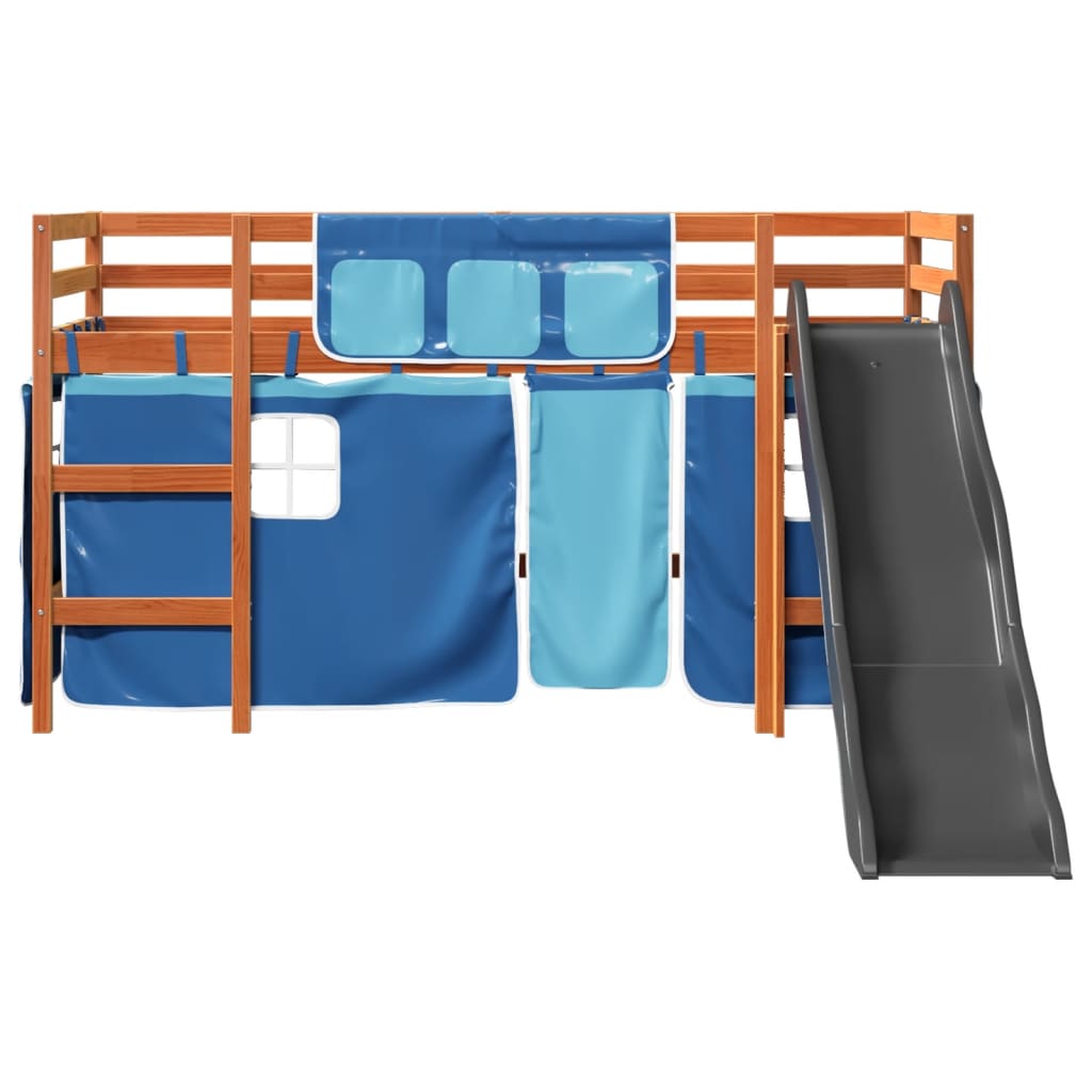 vidaXL Letto a Soppalco con Tende Bambini Blu 80x200 cm Massello Pino