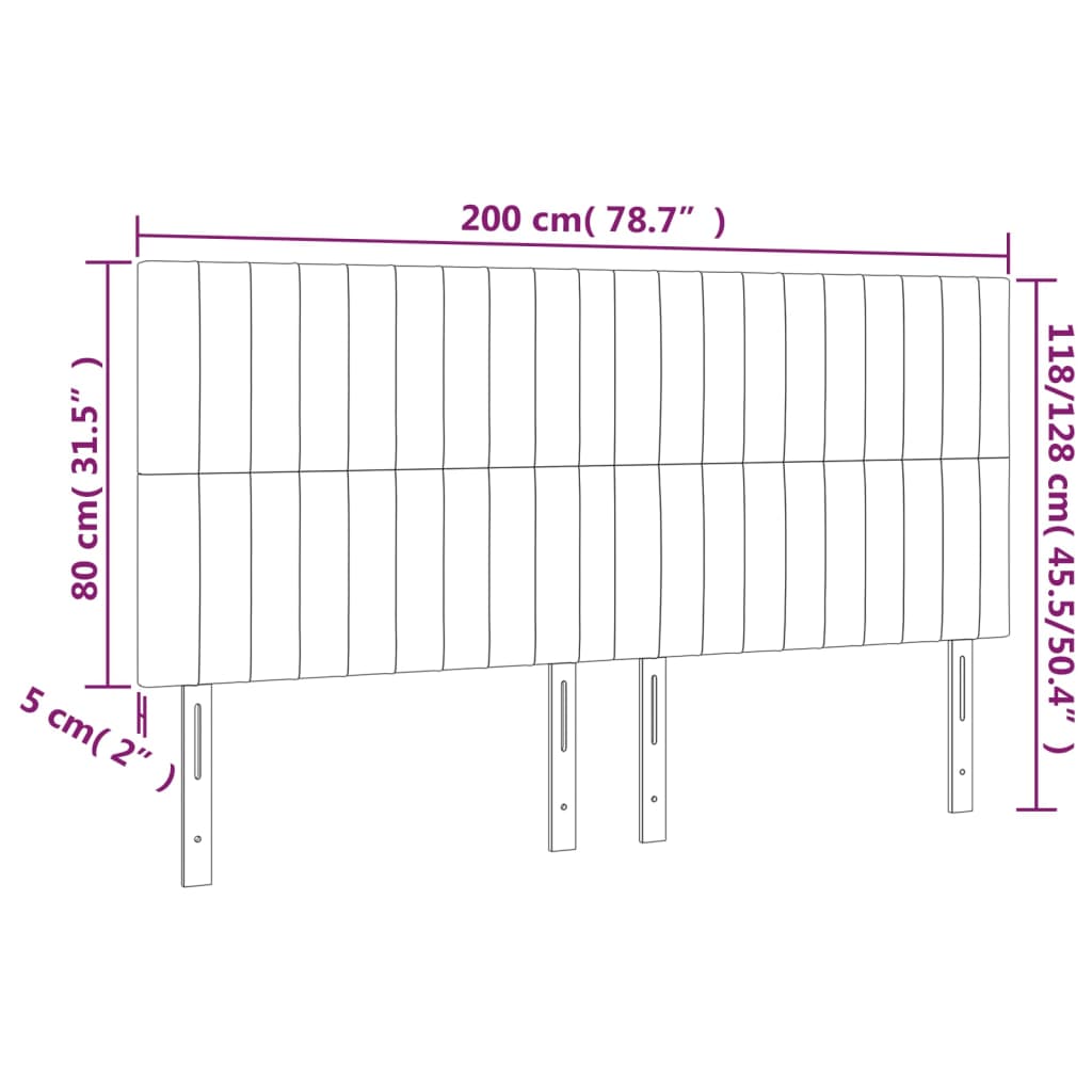 vidaXL Testiera a LED tortora 200x5x118/128cm in Tessuto