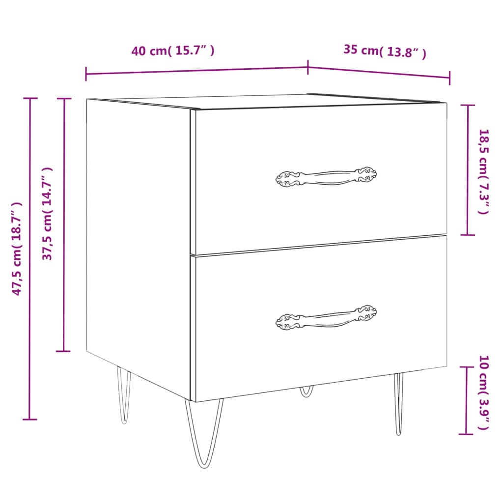 vidaXL Comodino Bianco Lucido 40x35x47,5 cm in Legno Multistrato