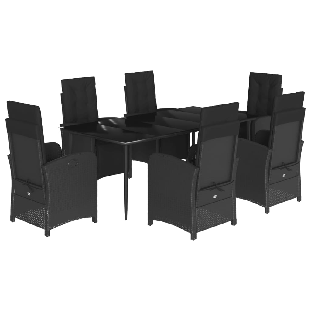 vidaXL Set da Pranzo da Giardino 7 pz Nero con Cuscini in Polyrattan