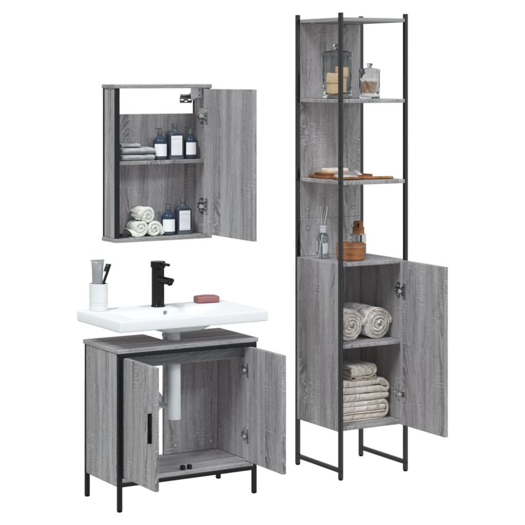 vidaXL Set Mobili da Bagno 3 pz Grigio Sonoma in Legno Multistrato