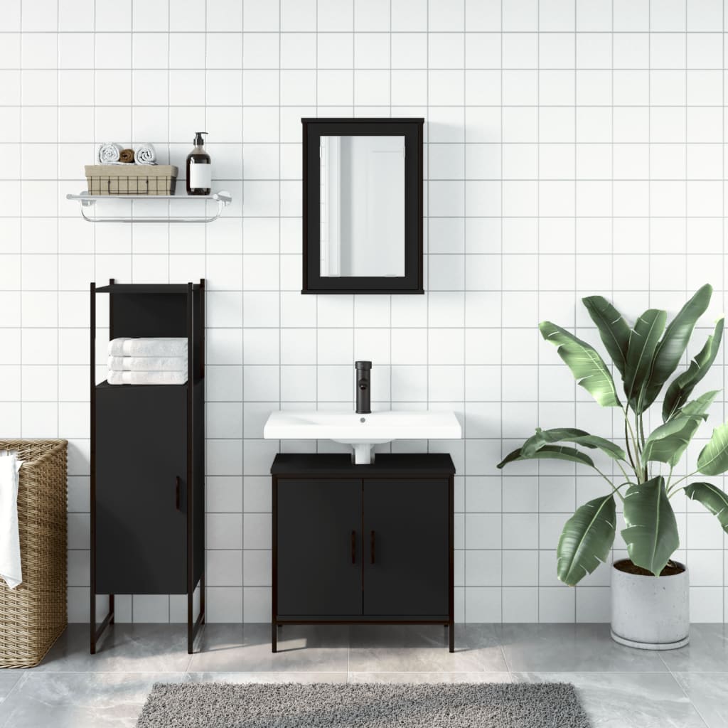 vidaXL Set Mobili da Bagno 3 pz Nero in Legno Multistrato