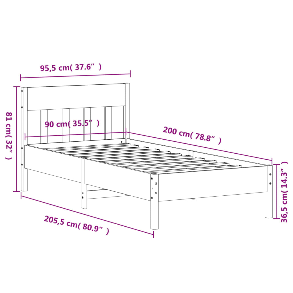 vidaXL Letto senza Materasso 90x200 cm in Legno Massello di Pino