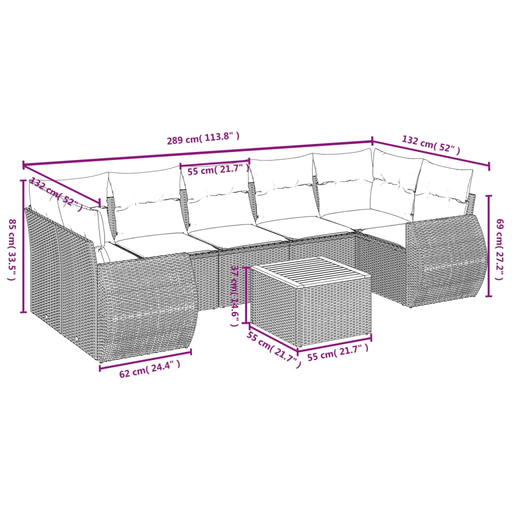 vidaXL Set Divano da Giardino 8 pz con Cuscini Beige in Polyrattan