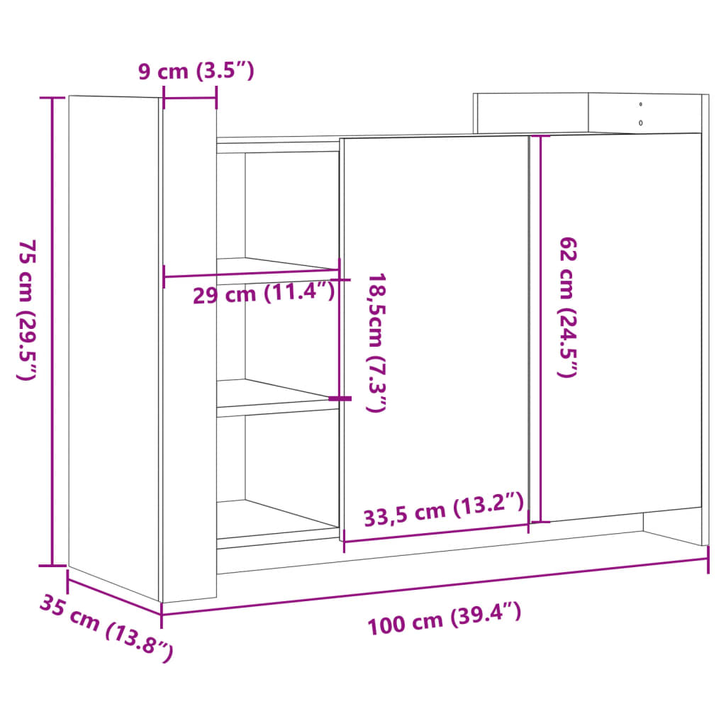 vidaXL Credenza Grigio Sonoma 100x35x75 cm in Legno Multistrato