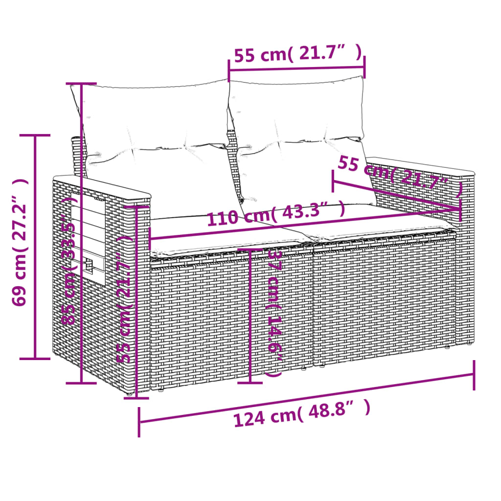 vidaXL Set Divano da Giardino 10 pz con Cuscini Beige in Polyrattan