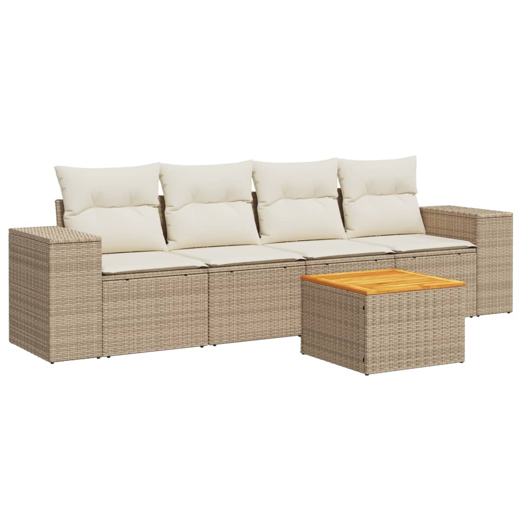 vidaXL Set Divano da Giardino 5 pz con Cuscini Beige in Polyrattan