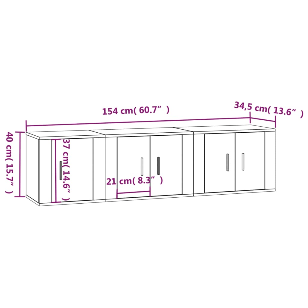 vidaXL Set Mobili Porta TV 3 pz Rovere Marrone in Legno Multistrato