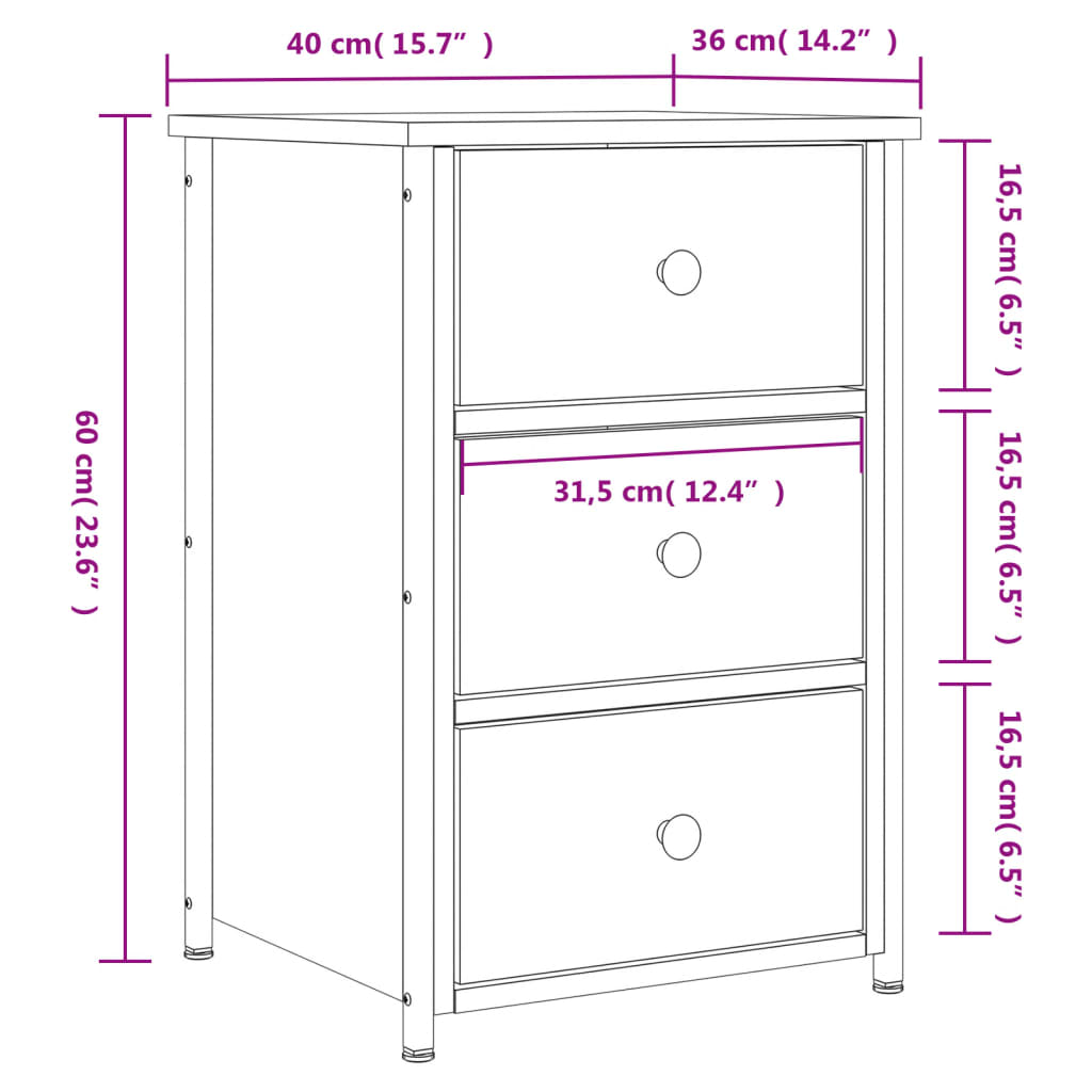 vidaXL Comodini 2pz Neri 40x36x60 cm in Legno Multistrato