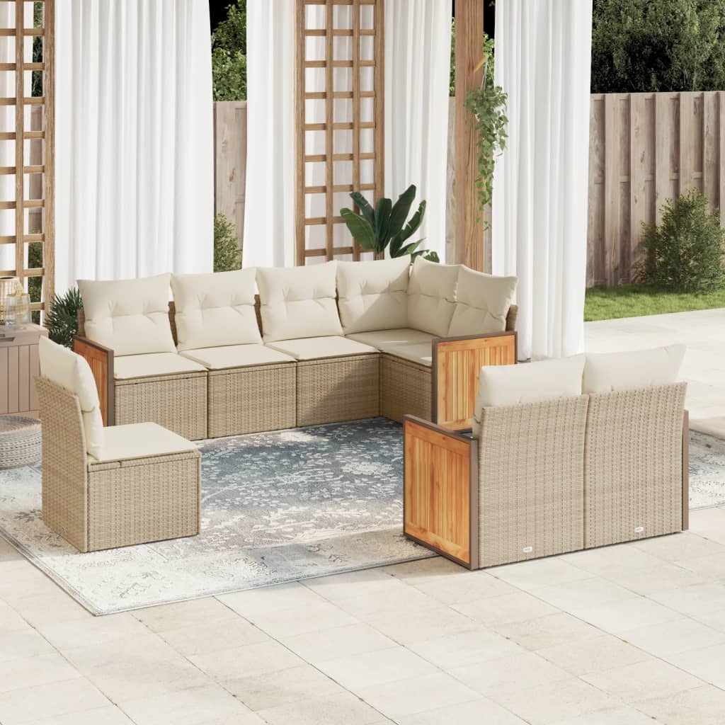 vidaXL Set Divano da Giardino 8 pz con Cuscini Beige in Polyrattan