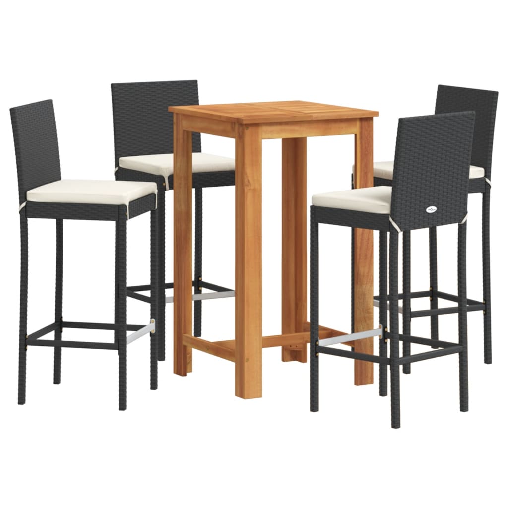 vidaXL Set Bar da Giardino 5 pz Nero in Legno Acacia e Polyrattan