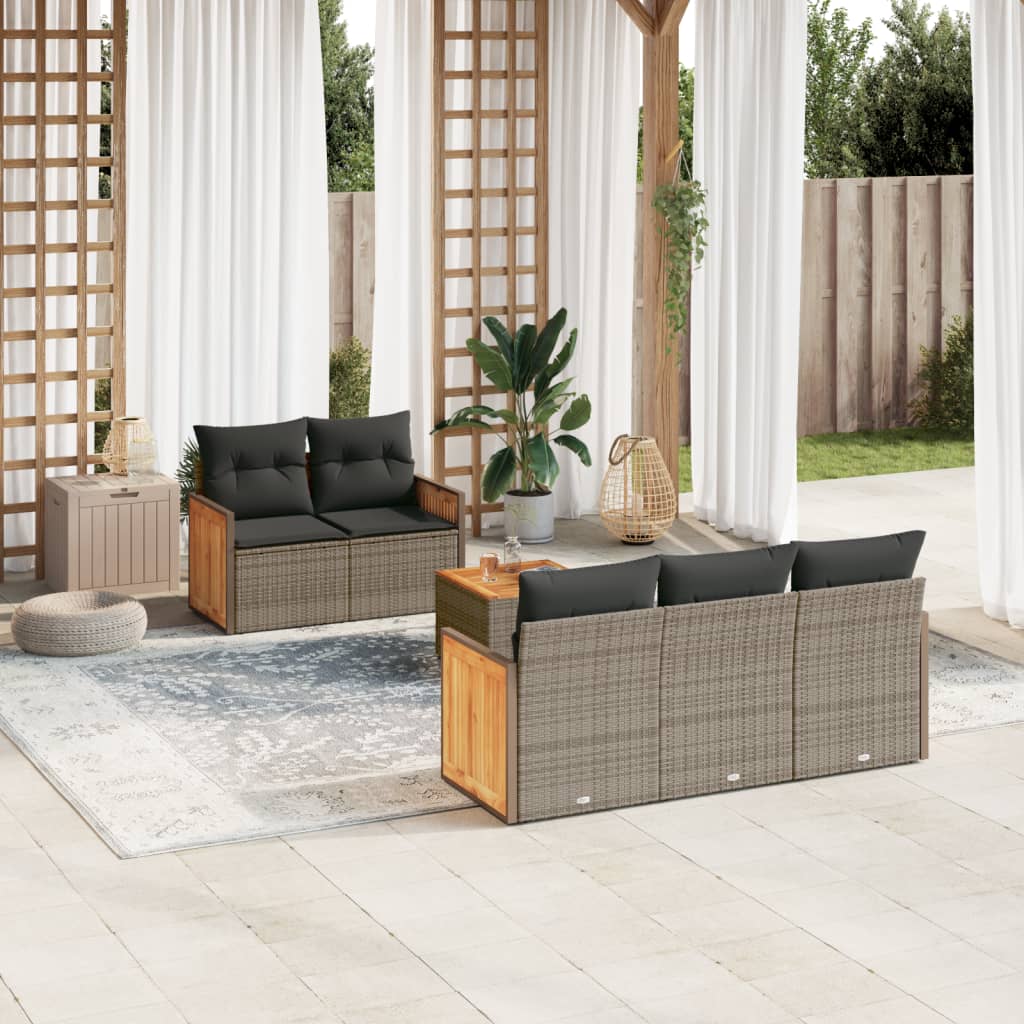 vidaXL Set Divano da Giardino 6 pz con Cuscini Grigio in Polyrattan