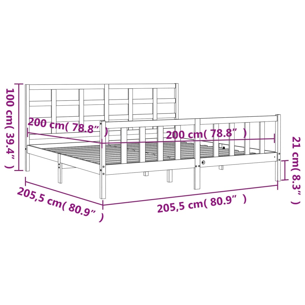 vidaXL Giroletto con Testiera ambra 200x200 cm in Legno Massello