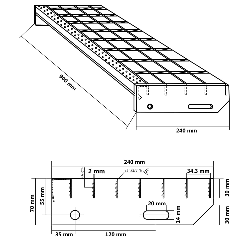 vidaXL Gradino in Griglia 90x24x7 cm Acciaio Zincato