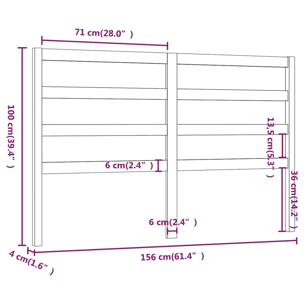 vidaXL Testiera per Letto Nera 156x4x100 cm in Legno Massello di Pino