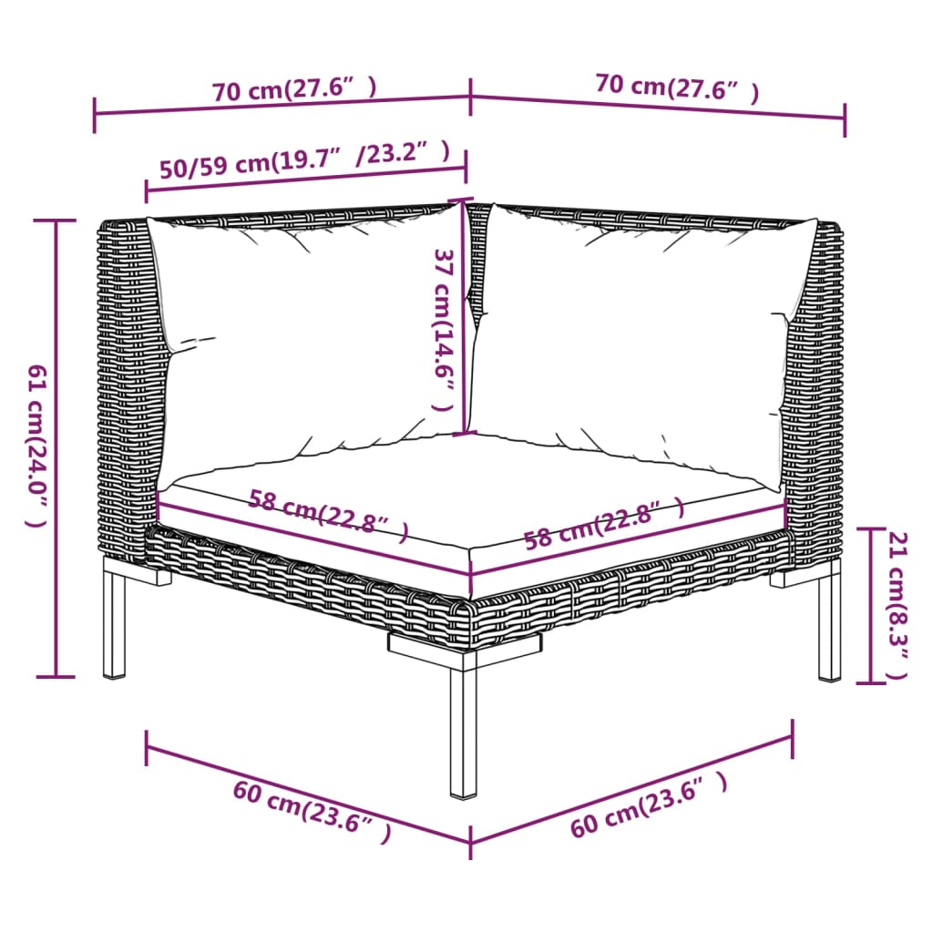 vidaXL Divani da Giardino 6 pz con Cuscini in Polyrattan Grigio Scuro